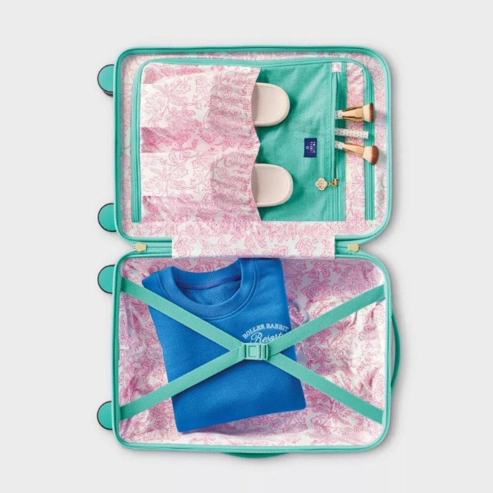 Disco Hearts Wave Hardside Spinner Carry On Suitcase White/Teal - Roller Rabbit - Picture 5 of 5